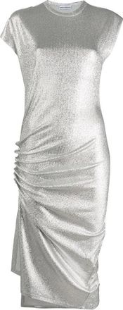 Paco Rabanne Geknoopte Lurex Midi Jurk - Dames - Feestkleedjes - Grijs - M - Polyester - Kleedjes