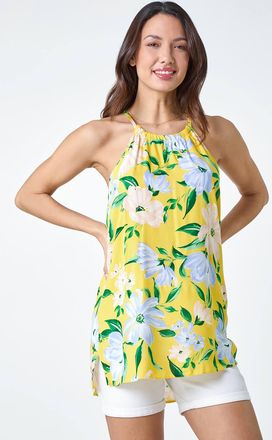 Roman Floral Print Halter Neck Top