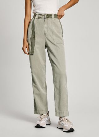 Pepe Jeans London Cargohose PEPE JEANS AYLIN, Damen, Gr. L, N-Gr, gr&uuml;n (washed gr&uuml;n), Web, Obermaterial: 44% Baumwolle, 31% Leinen, 25% Viskose, relaxed fit lang, Hosen