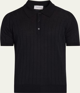 John Smedley Mens Wide Rib-Knit Merino Polo Shirt