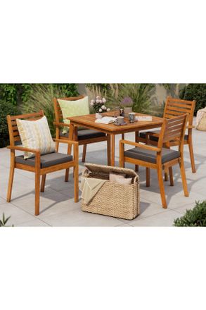 ambia GARDEN Gartentischgruppe, Anthrazit, Teakfarben, Holz, Textil, Akazie, Hartholz, F&uuml;llung: Komfortschaum, quadratisch, S&auml;ule, 90x65x75 cm, Gartenm&ouml;bel, Garten