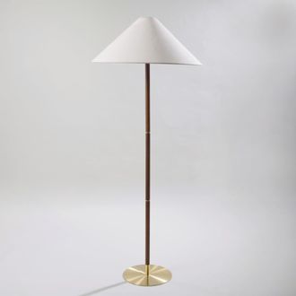 Maisons du monde L&aacute;mpara de pie de madera de caucho y acero dorado con pantalla de lino