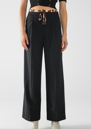 Q2 Leopard Waist Pants In Black