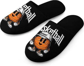Generic Funny Basketball Print Mens Slippers Warm Non-Slip Houes Shose Spa Slipper for Home Bedroom