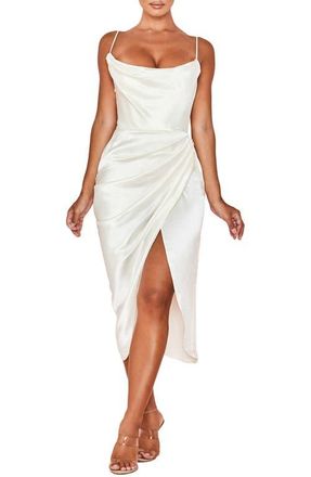House of CB Reva Satin Gathered Corset Dress in Ivory at Nordstrom, Size Medium