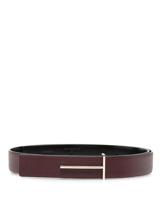 Tom Ford Grained Leather And Spazzolato Slim T Belt