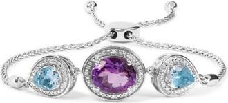 House of Brilliance Silver Amethyst & Topaz with Diamond Bolo Bracelet in White at Nordstrom