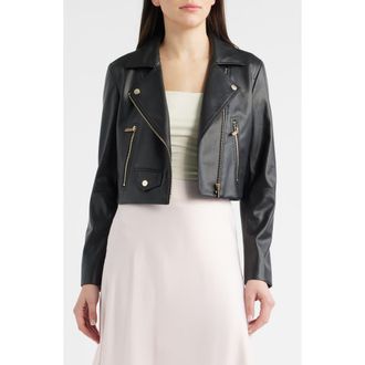 Anne Klein Faux Leather Crop Moto Jacket in Anne Black at Nordstrom, Size 16