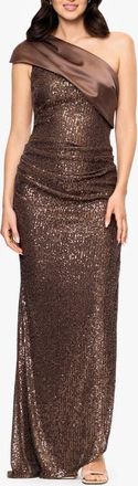 Betsy & Adam Sequin One-Shoulder Gown in Mocha at Nordstrom, Size 10