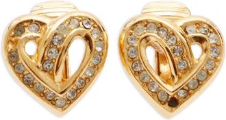 Dior Heart clip-on earrings - women - Rhinestone/Gold Plated - One Size