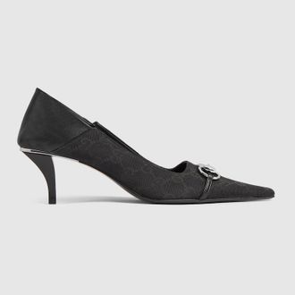 Gucci Womens Vittoria Pump, Black, GG Canvas