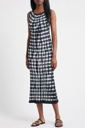 Nation Ltd Christy Tie Dye Keyhole Rib Cotton Midi Dress in Tie Dye Stripe at Nordstrom Rack, Size Large