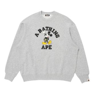 A Bathing Ape x Disney Mickey Mouse College Relaxed Fit Crewneck Grey 0ZXSWM901131R-GRY