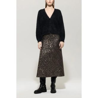 Luisa Cerano Sequin A-line Midi Rok - Dames - Midirokken - Bruin - L - Pailletten - Rokken