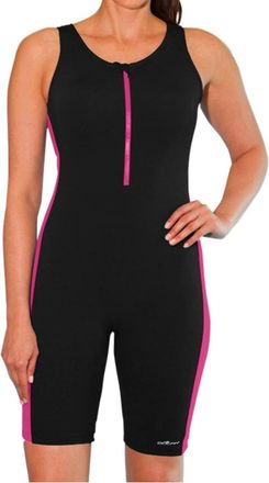 Dolfin Color Block Chlorine Resistant Zip Front Aquatard In Black And Pink