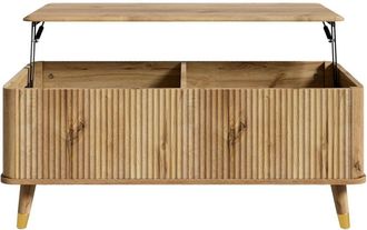 Urban Meuble Mesa de centro elevable efecto madera con lamas 97x52 cm