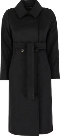 Max Mara Cappotto doppiopetto in lana con cintura - Nero