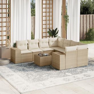 vidaXL Set De Sof&aacute;s De Jard&iacute;n 9 Pzas Con Cojines Rat&aacute;n Sint&eacute;tico Beige Vidaxl