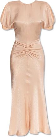 Victoria Beckham Kleedjes, Dames, Roze, S, Midi-jurk met geplooide taille