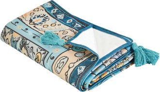 Beliani Beliani - Manta De P&iacute;cnic Para Exterior Con Correa Tejido Patr&oacute;n Oriental 150 X 200 Cm Azul Kotla