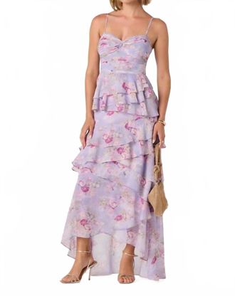 Astr Coline Ruffle Chiffon Maxi Dress In Lilac Floral