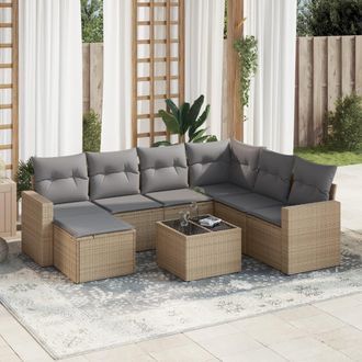 vidaXL Vidaxl - Juego De Sof&aacute;s De Jard&iacute;n Con Cojines Beige 8 Pzas Rat&aacute;n Pe