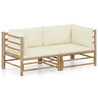 vidaXL Set De Muebles De Jard&iacute;n 2 Piezas Bamb&uacute; Y Cojines Blanco Crema Vidaxl