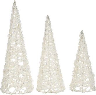Beliani Conjunto De 3 Figuras Decorativas &Aacute;rboles De Navidad Decoraci&oacute;n De Alambre Metal Blanco Rosan