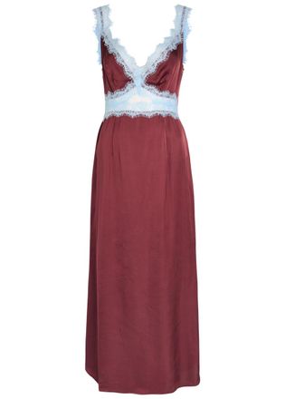Never Fully Dressed Mimi Lace-trim Satin Midi Dress - Burgundy - 16 (UK16 / XL)
