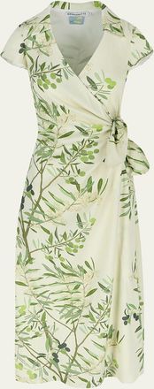 Bernadette Olive Tree Print Wrap Dress