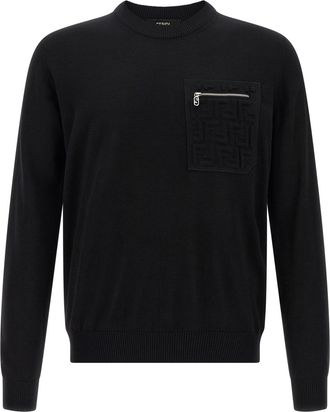 Fendi Ff Pocket Sweater Maglioni Nero-Uomo