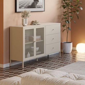 Rendez-Vous D&eacute;co Credenza in metallo con 2 ante e 3 cassetti 140x40x90H colore sabbia Fayna