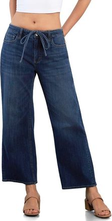 HINT OF BLU Loop Me In Drawstring Crop Wide Leg Jeans in Flame Blue at Nordstrom, Size 32