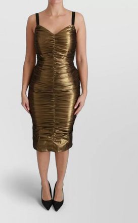 Dolce & Gabbana silk metallic stretch ruched midi dress