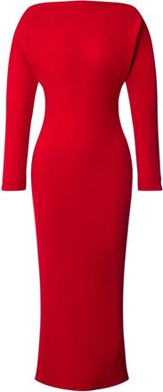 Alberta Ferretti slash-neck midi dress - Red