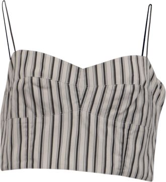 Theory Striped Cropped Bustier Top in White Cotton
