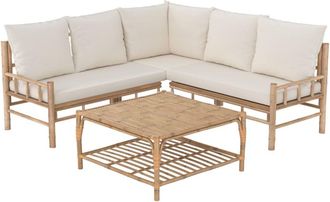 Rendez-Vous D&eacute;co Juego de jard&iacute;n para 5 personas en blanco de bamb&uacute;, mesa baja cuadrada