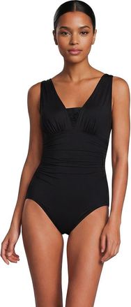 Lands End D-Cup Slender Grecian Tummy Control Chlorine Resistant One Piece Swimsuit in Black at Nordstrom, Size 14