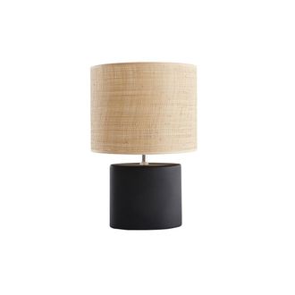 Miliboo L&aacute;mpara De Mesa De Cer&aacute;mica Negra Mate Con Pantalla De Rafia Tiga