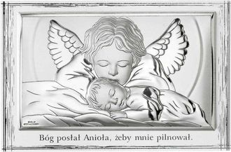 OEM Imagen En Plata De Un &Aacute;ngel De La Guarda, Recuerdo De Bautismo Y Comuni&oacute;n, Con Grabado 81288pl 13,5 X 9 Cm