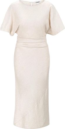 Staud Amelie Linen Midi -jurk natuurlijk