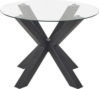 Beliani Mesa De Comedor Base De Metal Negro Tablero De Cristal &Oslash; 100 Cm Moderno Otium