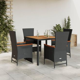vidaXL Set De Muebles Jard&iacute;n 5 Pzas Con Cojines Rat&aacute;n Sint&eacute;tico Negro Vidaxl