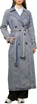 Avec Les Filles Relaxed Maxi Denim Trench Coat in Vintage Blue Wash at Nordstrom, Size X-Small