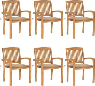 vidaXL Vidaxl - Sillas De Jard&iacute;n Apilables 6 Uds Madera De Teca Con Cojines