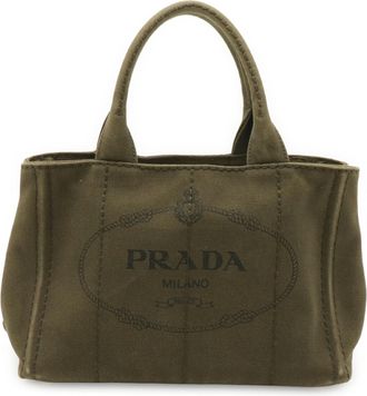 Prada Green Khaki Canvas Handbag Tote Bag (Pre-Owned)