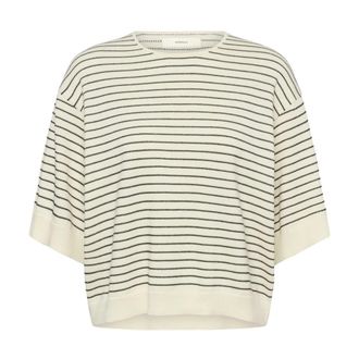 Inwear Textured Stripes Boxy-fit Pure Cotton Sweater - Dames - T-shirts - Beige - XS - Katoen - Tops
