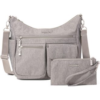 Baggallini Modern Everywhere Hobo Crossbody Bag with Wristlet in Stone Heritage at Nordstrom
