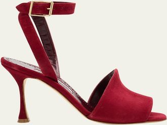 Manolo Blahnik 90mm Triananu Suede Ankle-Strap Sandals