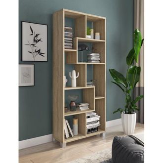 Dmora Librer&iacute;a Veniano, Biblioteca 8 Estantes, Instalaci&oacute;n En Suelo, Usable Como Divisor, 68x25x161h Cm, Marr&oacute;n